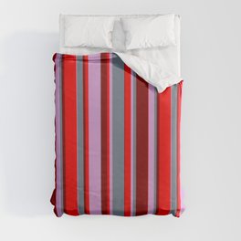 [ Thumbnail: Plum, Slate Gray, Maroon, and Red Colored Lines Pattern Duvet Cover ]