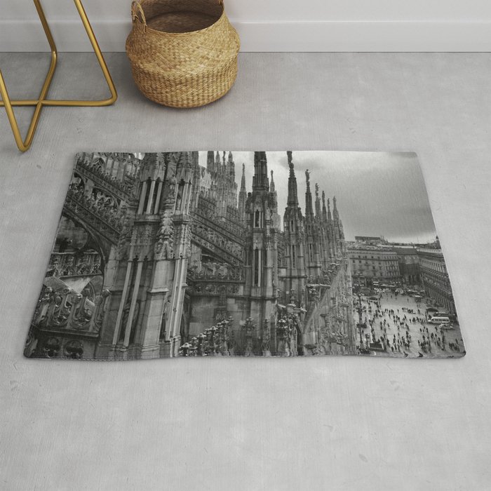 Milan Cathedral, Lombardy, Milan, Italay black and white portrait photography Rug