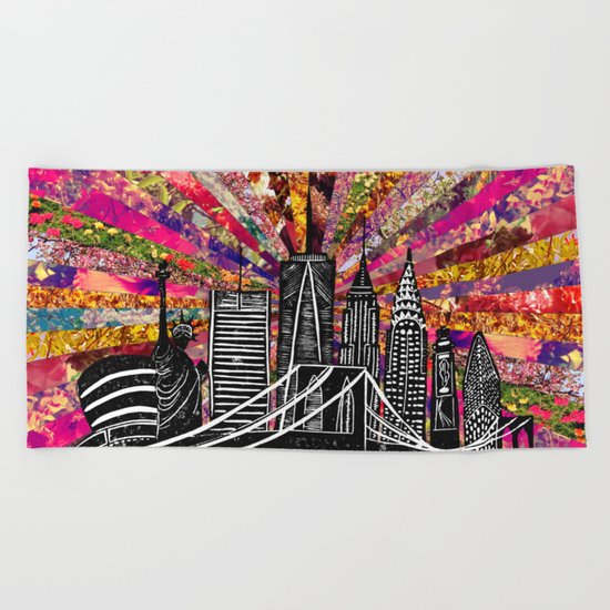 Linocut New York Blooming Beach Towel