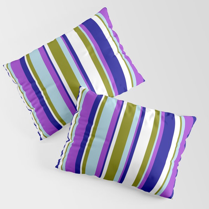 Eyecatching Green, Light Blue, Dark Orchid, Dark Blue, and White Colored Lined/Striped Pattern Pillow Sham