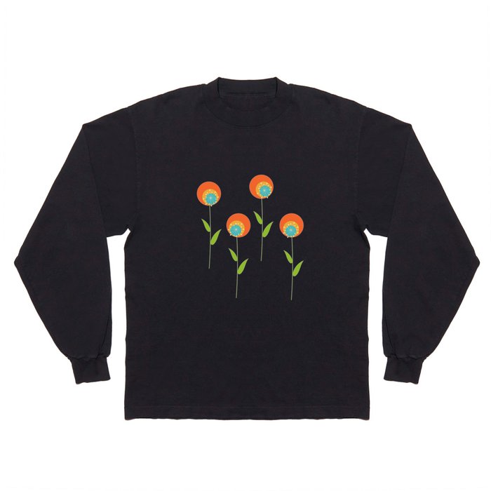 Mid-Century Modern Flowers in Atomic Orange Long Sleeve T Shirt