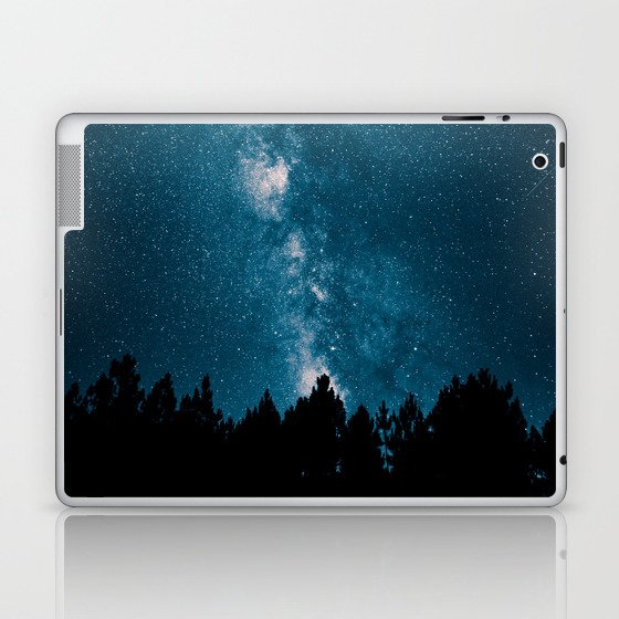 Blue Milky Way At Night Pine Tree Silhouette Stars Night Time Laptop Ipad Skin By Enshape
