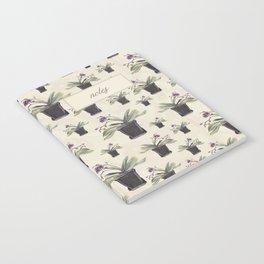 Purple Orchid Watercolor Illustration on Stone Neutral Traditional Decor Pattern Notebook