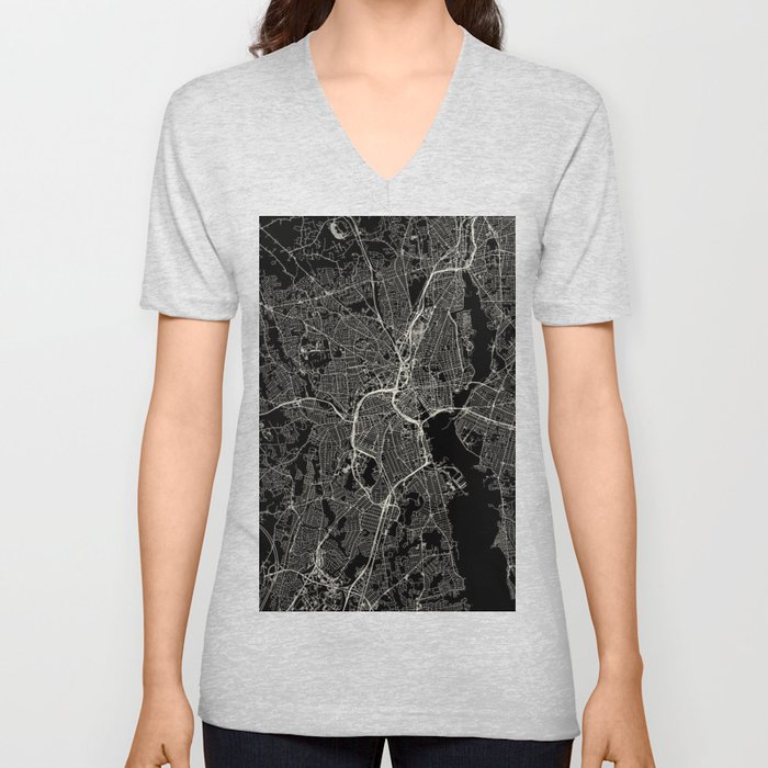 USA, Providence City Map - Black and White V Neck T Shirt