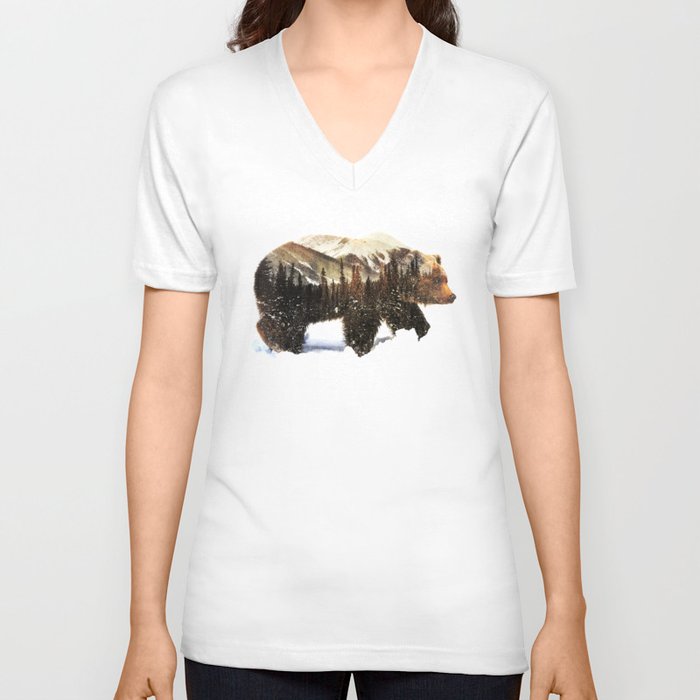 Arctic Grizzly Bear V Neck T Shirt