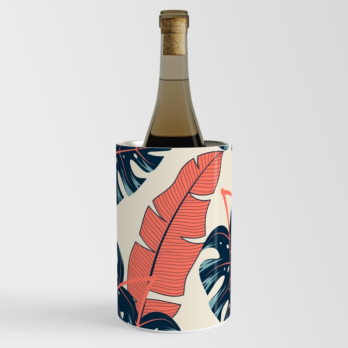 Salmon and Blue Surfer Tropical Monstera Print Wine Chiller