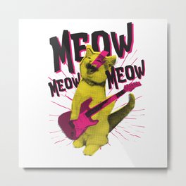 Meow Rock Music Cat design Metal Print | Catmom, Pet, Funnyanimal, Retro, Cat, Animal, Kitty, Meowie, Catdad, Catlover 