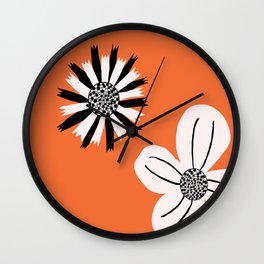 White and Black Upon Orange Wall Clock
