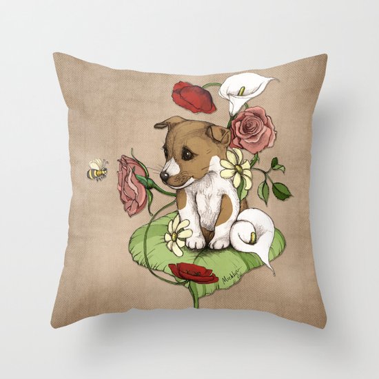 Puppy Posie Throw Pillow