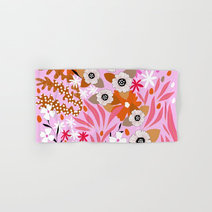 Maximalist Boho Floral Pattern 5. Earthy pink & orange Hand & Bath Towel