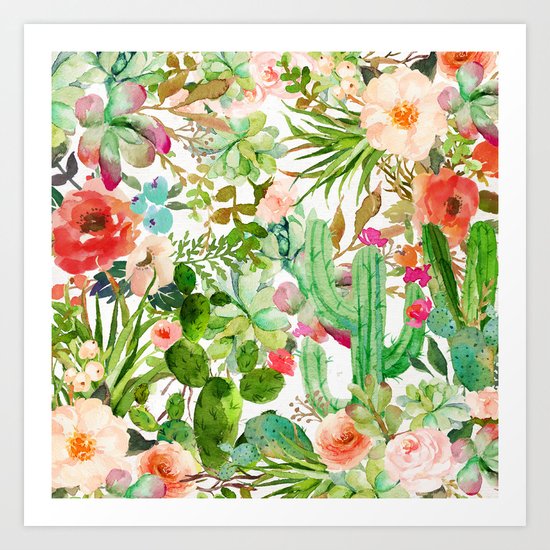 Cactus Floral Collage Art Print
