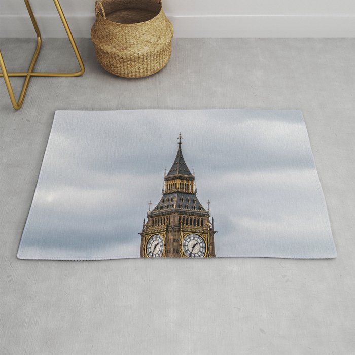 Great Britain Photography - Big Ben Under The Gray Cloudy Clouds Rug