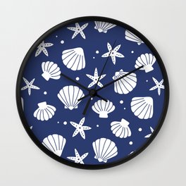 Seashell Pattern (navy blue/white) Wall Clock