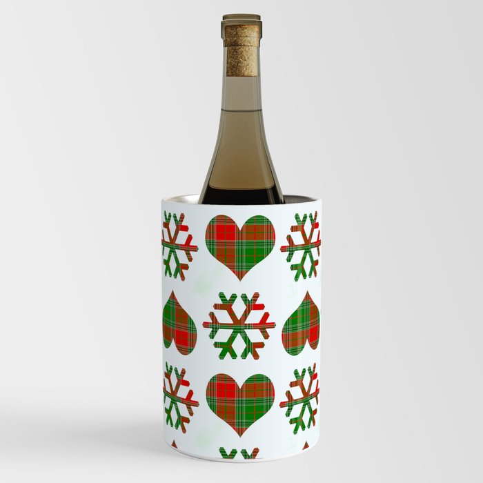  Christmas Winter Red Green Plaid Check Pattern Snowflakes And Heart Wine Chiller