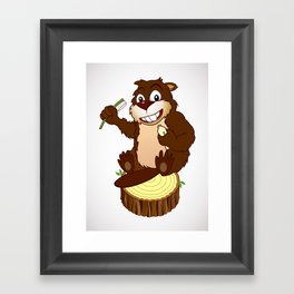 Beaver cartoon character with a toothbrush Framed Art Print