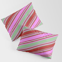 [ Thumbnail: Dark Sea Green, Red, and Violet Colored Stripes Pattern Pillow Sham ]