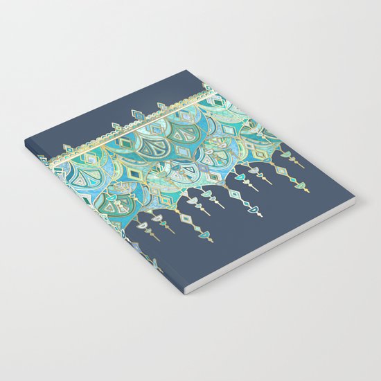 Art Deco Double Drop in Blues and Greens Notebook