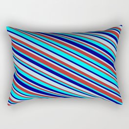 [ Thumbnail: Powder Blue, Red, Aqua, and Blue Colored Lined Pattern Rectangular Pillow ]