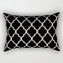 Classic Quatrefoil Lattice Pattern 821 Black and Linen White Rectangular Pillow