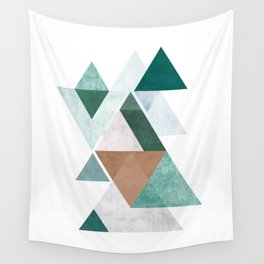 Geometric triangles with texture | Green, blue, grey and brown colored Wall Tapestry