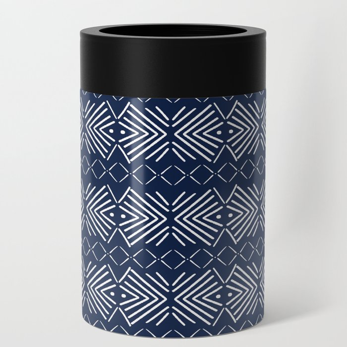 Mudcloth Blue Earthy Boho Pattern Can Cooler