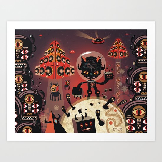 DJ Hammerhand cat - party at ogm garden Art Print