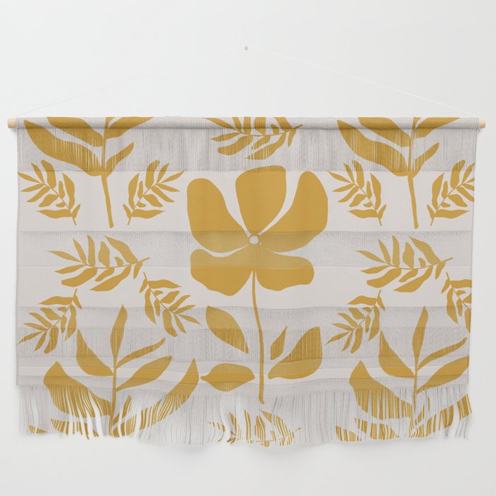 Leaves and Flowers in Mustard Yellow Wall Hanging
