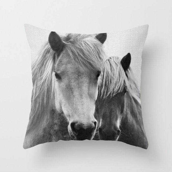 Horses - Black & White 7 Throw Pillow