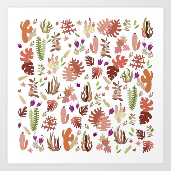 brown leaves and flowers Art Print