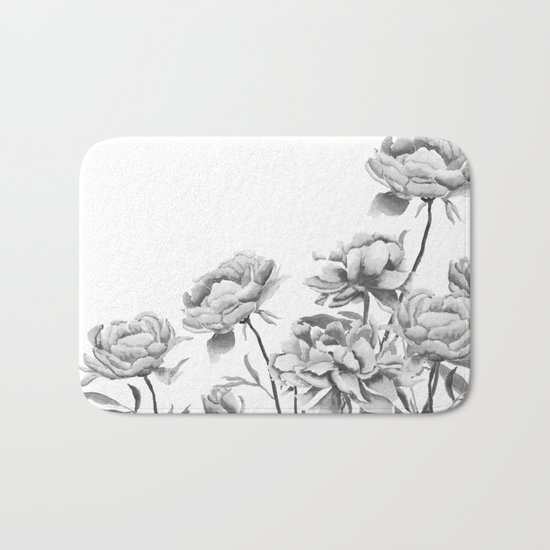 black and white peonies 2 Bath Mat