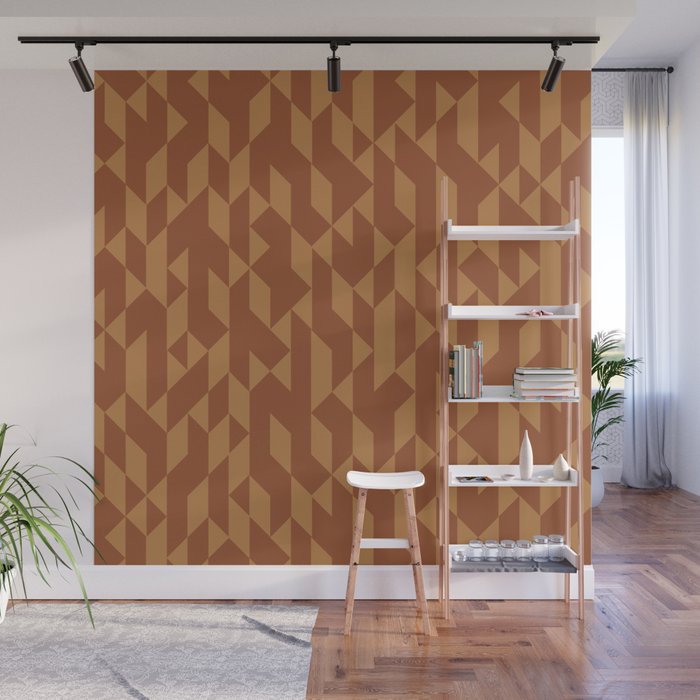 Abstract Geometric Pattern Terracotta and Mustard Wall Mural