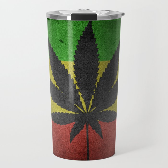 Green yellow and red color Cannabis Marijuana flag Travel Mug