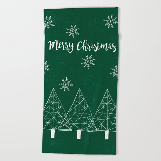 Merry Christmas Green Beach Towel