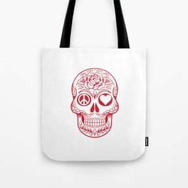 Peace Love Sugar Skull Cool Calavera Day Of The Death Mexican Culture Celebration Pun Design Tote Bag
