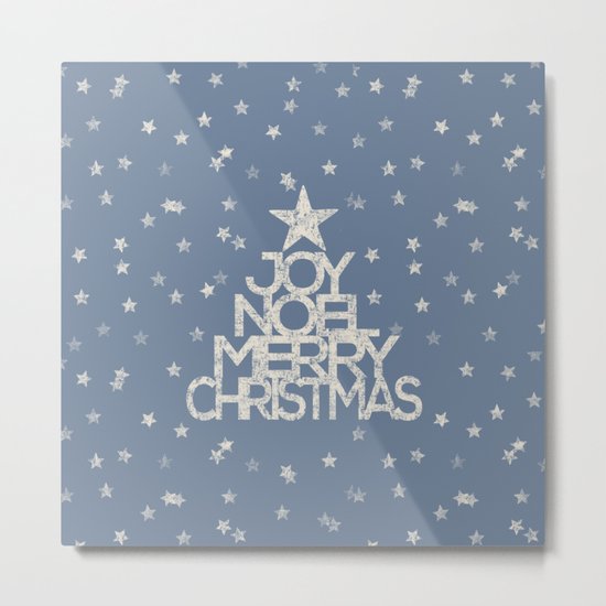 Joy-Noel-Merry Christmas- Typography and stars on fresh wintry grey Metal Print