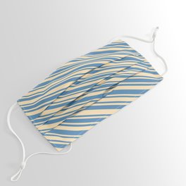 [ Thumbnail: Blue and Beige Colored Stripes/Lines Pattern Face Mask ]