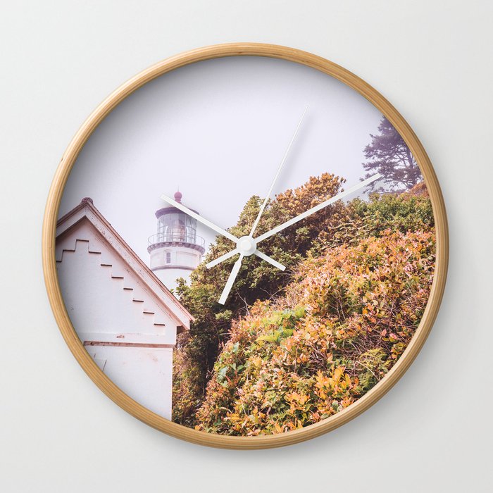 Lighthouse in the Fog | Heceta Head Oregon | Travel Photography in the PNW Wall Clock