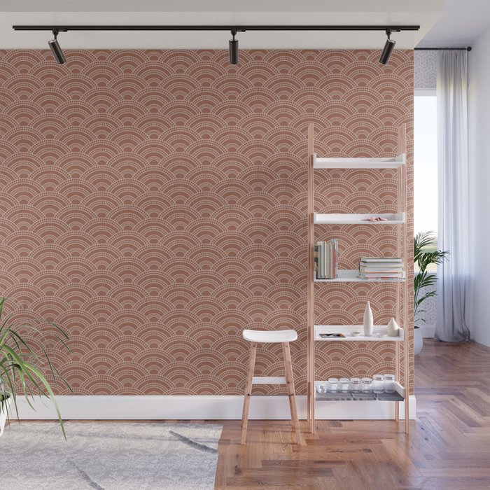 Sherwin Williams Cavern Clay Scallop Wave Pattern and Polka Dots Wall Mural