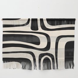 Palm Springs - Midcentury Modern Abstract Pattern in Black and Almond Cream  Wall Hanging