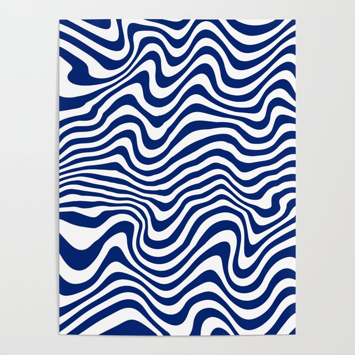 Dark Blue Minimal Wavy Abstract Retro Liquid Swirl  Poster