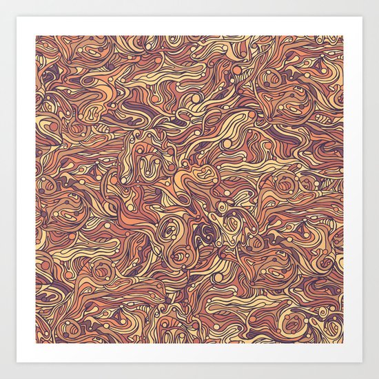 Abstract colorful hand drawn curly pattern design Art Print