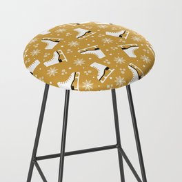Winter themed pattern with ice skates - yellow Bar Stool
