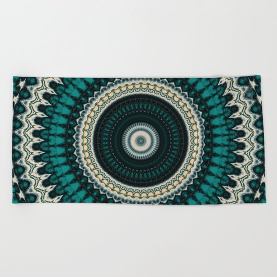 Mandala Fractal in Teal Study 01 Beach Towel