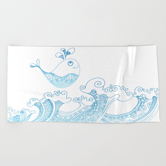 Doodle fish jumping out of the water- Maritime Sea Animal Beach Towel