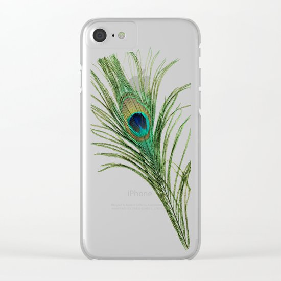 Peacock Feather on Blue Background Clear iPhone Case