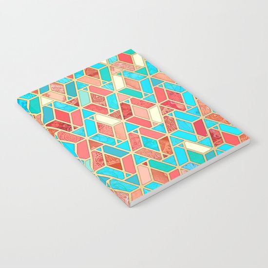 Melon and Aqua Geometric Tile Pattern Notebook