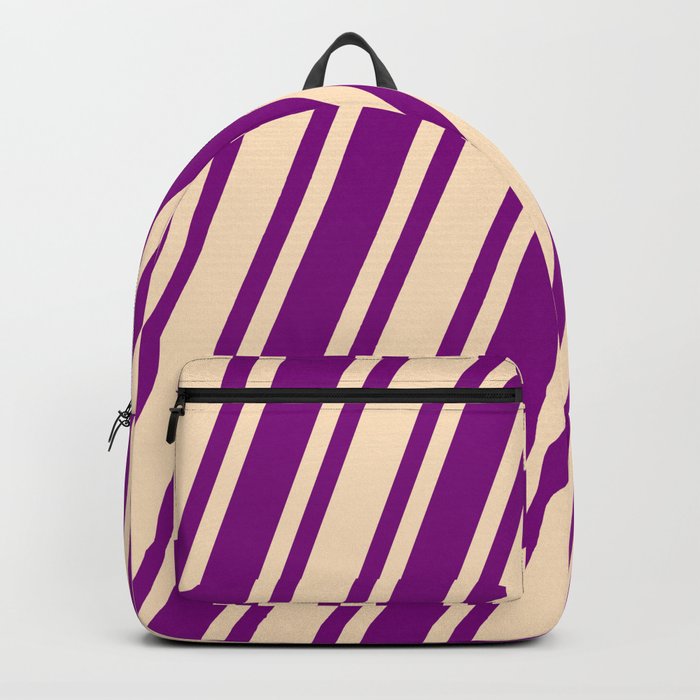Purple & Bisque Colored Striped/Lined Pattern Backpack
