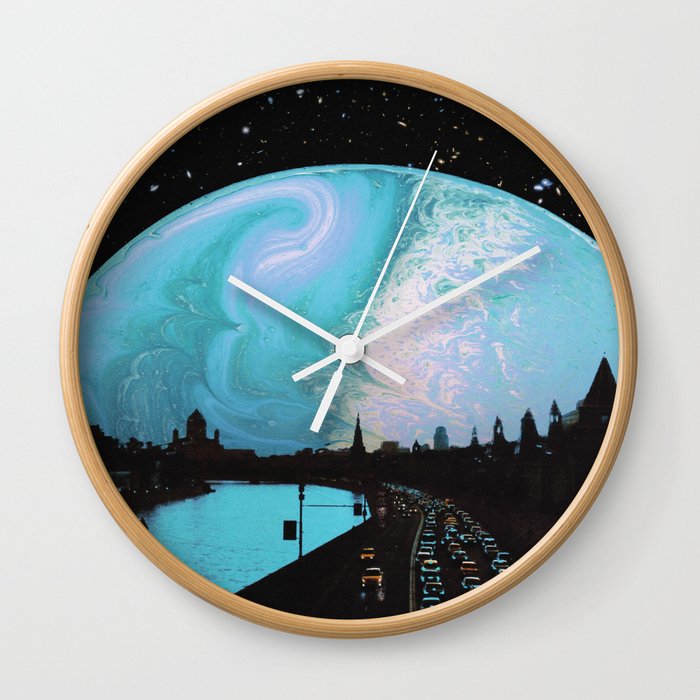 Rush Hour - Space Collage, Retro Futurism, Sci-Fi Wall Clock