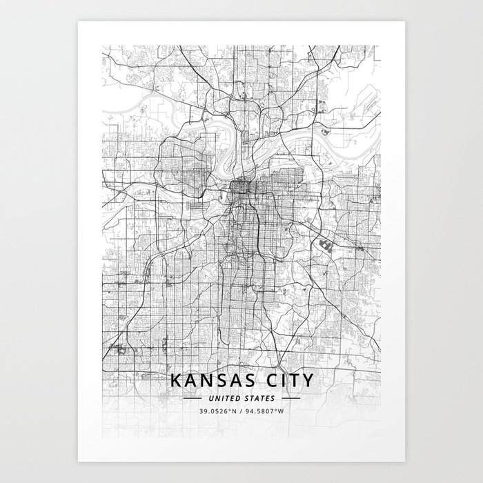 Kansas City, United States - Light Map Art Print