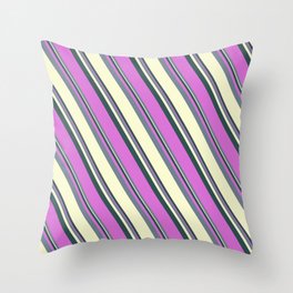 [ Thumbnail: Dark Slate Gray, Orchid, Slate Gray & Light Yellow Colored Striped Pattern Throw Pillow ]